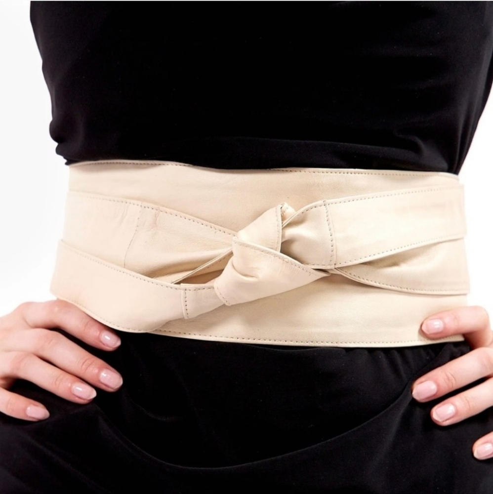 Sassy Jones Cream Leather obi Wrap Belt
